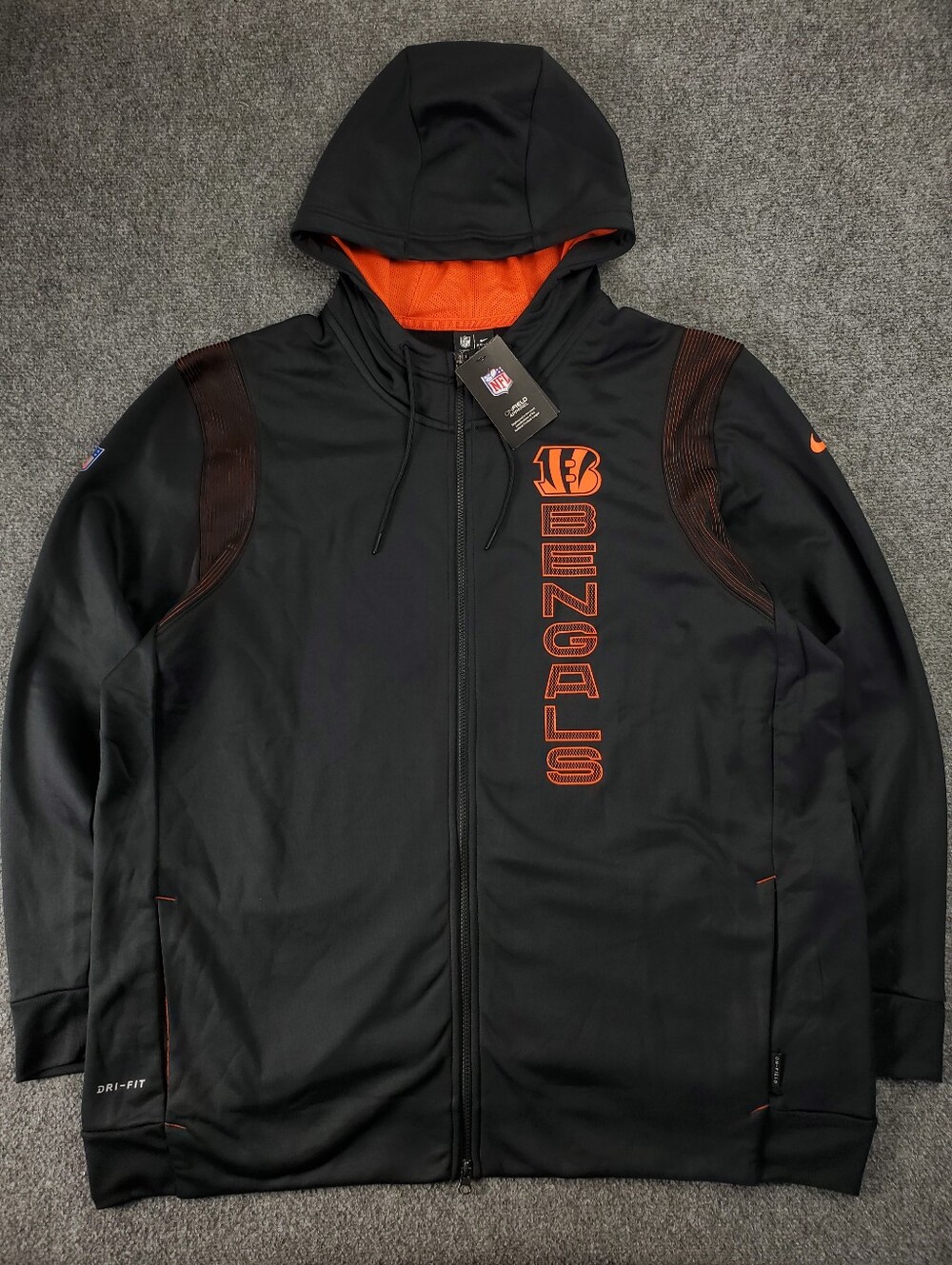 Nike Cincinnati Bengals Sideline Lockup Full Zip Hoodie 3XL Black Orange NEW